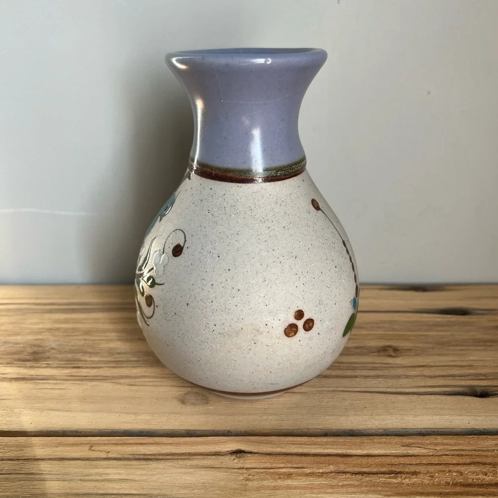 Mexican Tonala Sandstone Pottery Vase Bird Floral